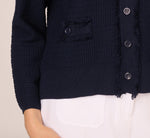 Waffle Knit Cardigan Sweater With Frayed Edges In Blue Moon 4