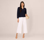 Waffle Knit Cardigan Sweater With Frayed Edges In Blue Moon 1