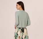 Waffle Knit Cardigan Sweater With Frayed Edges In Dusty Seamist 7