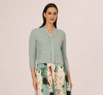 Waffle Knit Cardigan Sweater With Frayed Edges In Dusty Seamist 4