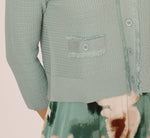 Waffle Knit Cardigan Sweater With Frayed Edges In Dusty Seamist 5