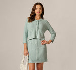 Waffle Knit Cardigan Sweater With Frayed Edges In Dusty Seamist 2