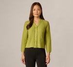 Waffle Knit Cardigan Sweater With Frayed Edges In Apple Green 3