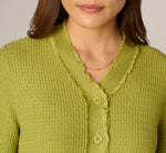 Waffle Knit Cardigan Sweater With Frayed Edges In Apple Green 4