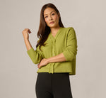 Waffle Knit Cardigan Sweater With Frayed Edges In Apple Green 1