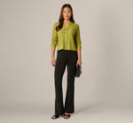 Waffle Knit Cardigan Sweater With Frayed Edges In Apple Green 2