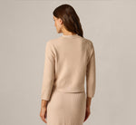 Waffle Knit Cardigan Sweater With Frayed Edges In Champagne Blush 6