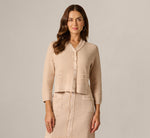 Waffle Knit Cardigan Sweater With Frayed Edges In Champagne Blush 3