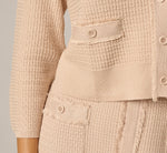 Waffle Knit Cardigan Sweater With Frayed Edges In Champagne Blush 4