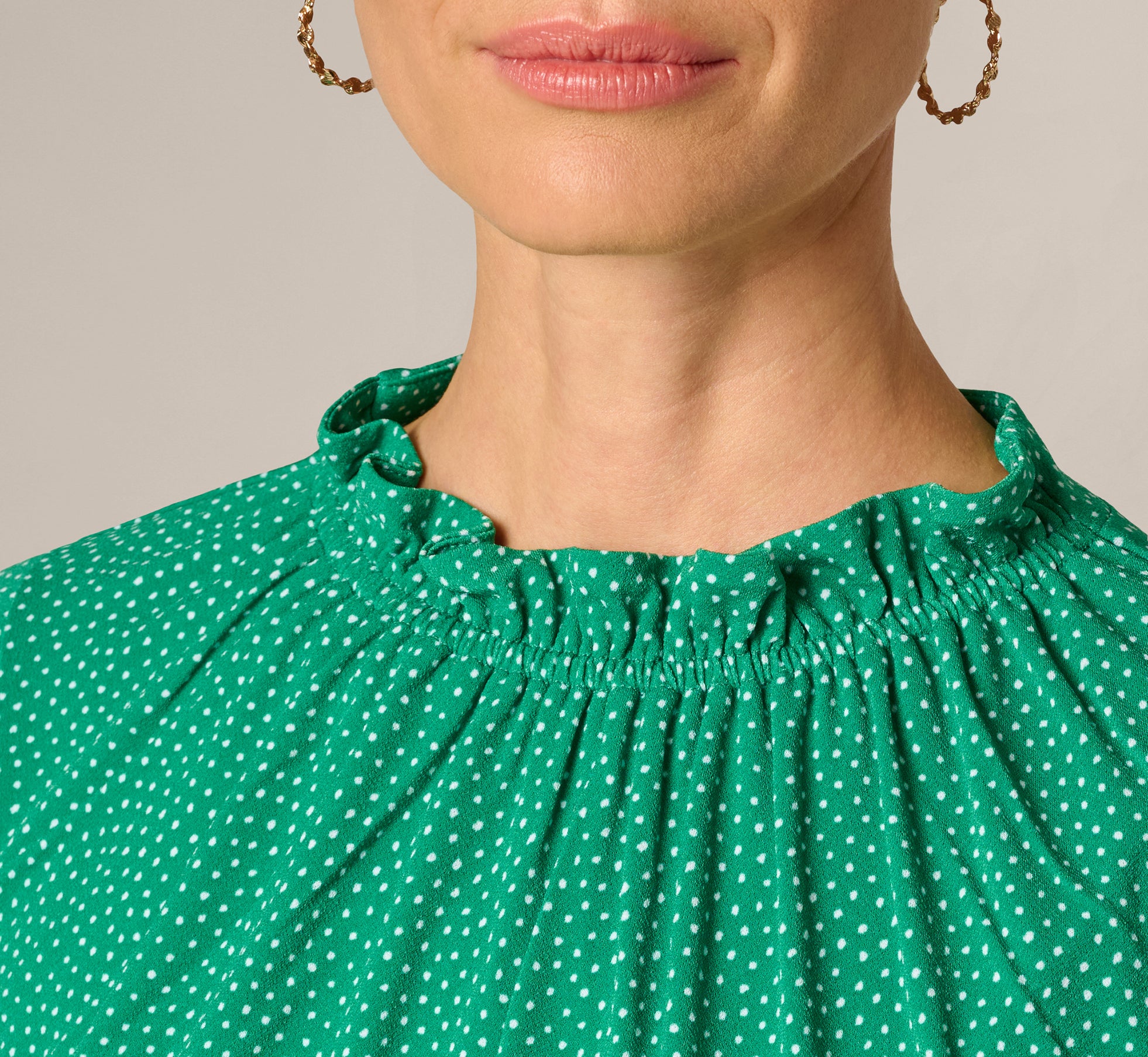 Green Double Flutter Sleeve Ruffle Neck Top - Adrianna Papell