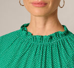 Double Flutter Sleeve Ruffle Neck Top In Vivid Green Broken Dot 4