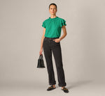 Double Flutter Sleeve Ruffle Neck Top In Vivid Green Broken Dot 2