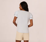 Double Flutter Sleeve Top With Pleated Details In Halogen Blue 6