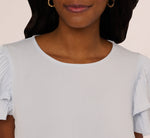Double Flutter Sleeve Top With Pleated Details In Halogen Blue 4
