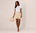 Double Flutter Sleeve Top With Pleated Details In Halogen Blue 2