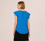 Flutter Sleeve Top With Notched Neck In Egyptian Blue 7