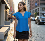 Flutter Sleeve Top With Notched Neck In Egyptian Blue 1