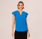 Flutter Sleeve Top With Notched Neck In Egyptian Blue 4