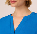 Flutter Sleeve Top With Notched Neck In Egyptian Blue 5