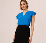 Flutter Sleeve Top With Notched Neck In Egyptian Blue 2