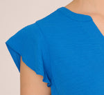 Flutter Sleeve Top With Notched Neck In Egyptian Blue 6