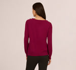 Ribbed Detail Embellished Pullover Sweater In Wine Berry 5
