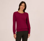 Ribbed Detail Embellished Pullover Sweater In Wine Berry 2