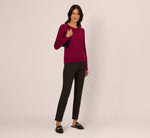 Ribbed Detail Embellished Pullover Sweater In Wine Berry 1