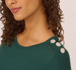 Ribbed Detail Embellished Pullover Sweater In Deep Forest 3