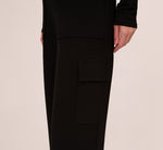 Ponte Knit Wide Leg Cargo Pant In Black 4