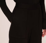 Ponte Knit Wide Leg Cargo Pant In Black 5