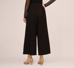 Ponte Knit Wide Leg Pants With Elastic Waist In Black 5