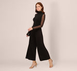 Ponte Knit Wide Leg Pants With Elastic Waist In Black 1