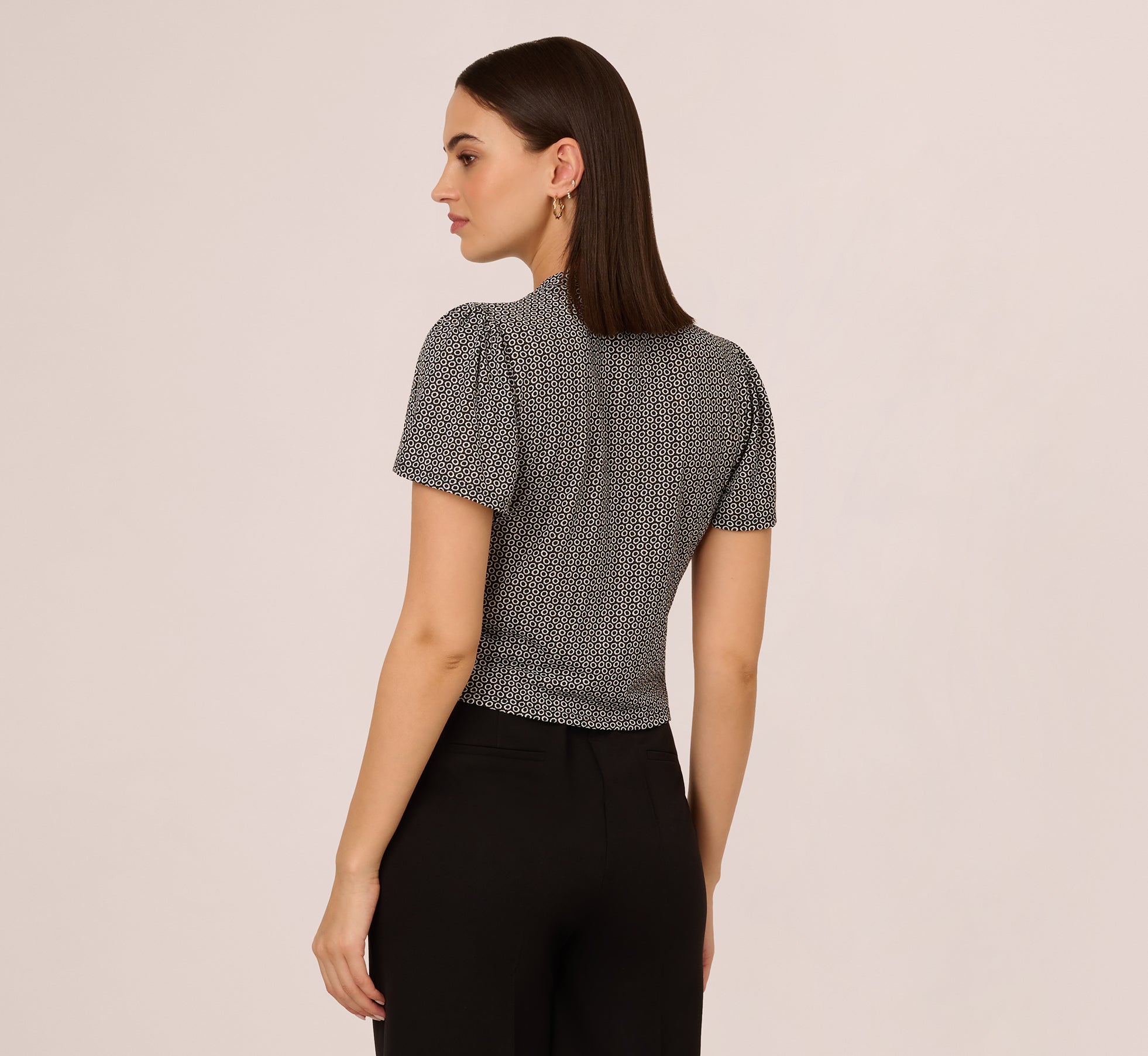 Flutter Sleeve Ruched Front Printed Top In Black Cloud