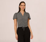 Flutter Sleeve Ruched Front Printed Top In Black Cloud Carnation 2