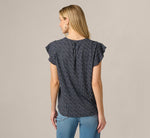 Flutter Sleeve Notch Neck Top In Navy Abstract Stripe 6