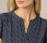 Flutter Sleeve Notch Neck Top In Navy Abstract Stripe 4