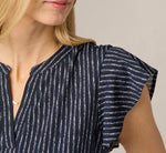 Flutter Sleeve Notch Neck Top In Navy Abstract Stripe 5