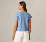 Cap Sleeve Crochet Scallop Sweater Top In Classic Blue 6