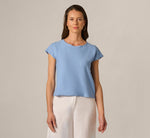 Cap Sleeve Crochet Scallop Sweater Top In Classic Blue 3