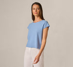 Cap Sleeve Crochet Scallop Sweater Top In Classic Blue 1