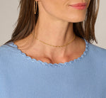 Cap Sleeve Crochet Scallop Sweater Top In Classic Blue 5