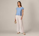 Cap Sleeve Crochet Scallop Sweater Top In Classic Blue 2