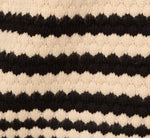 Crew Neck Button Front Striped Pointelle Cardigan Sweater In Cream Black 7