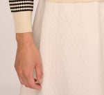 Crew Neck Button Front Striped Pointelle Cardigan Sweater In Cream Black 5