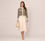Crew Neck Button Front Striped Pointelle Cardigan Sweater In Cream Black 2