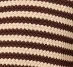 Crew Neck Button Front Striped Pointelle Cardigan Sweater In Cream Dark Brown 8