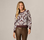 Floral Print Crew Neck Pullover Sweater In Chocolate Large Paisley 3
