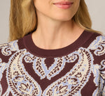 Floral Print Crew Neck Pullover Sweater In Chocolate Large Paisley 4