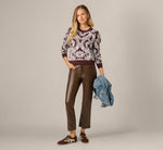 Floral Print Crew Neck Pullover Sweater In Chocolate Large Paisley 2